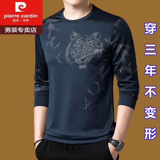 
Pierre cardin mulberry silk long-sleeved T-shirt men's round neck sweatshirt men's spring and autumn tops new trendy T-shirt base shirt middle-aged T-Murlan 677 model M 165 (100Jin [Jin equals 0.5 kg]-120Jin [Jin equals 0.5 kg])