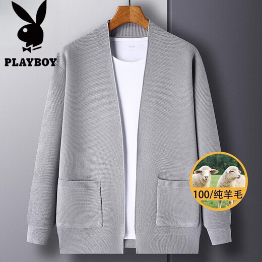 Playboy (PLAYBOY) brand wool knitted cardigan men's sweater autumn new business casual high-end men's lapel sweater jacket black 4XL (recommended 188-208Jin Jin equals 0.5 kg)