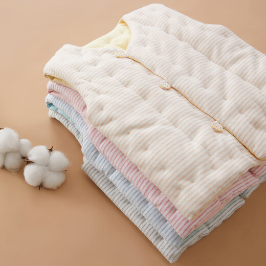 Mianguduo children's pure cotton handmade vest for men and women, autumn and winter thickened home clothing, baby vest, warm vest, yellow stripes 73cm