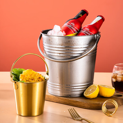 Hongfu stainless steel ice bucket ice grain ice cube bucket barbecue fortune bucket commercial catering beer red wine bucket snack bucket silver 304 stainless steel double-layer ice bucket 2L clip