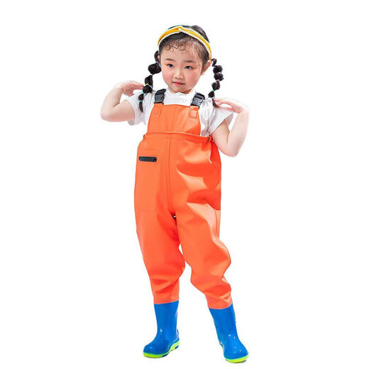 Shanye children's water play one-piece waders kindergarten waterproof clothes for catching the sea children's rain boots men and women fishing rain pants beach children's pink overalls with pockets size 21/27 (shoe inner length 14.5cm)