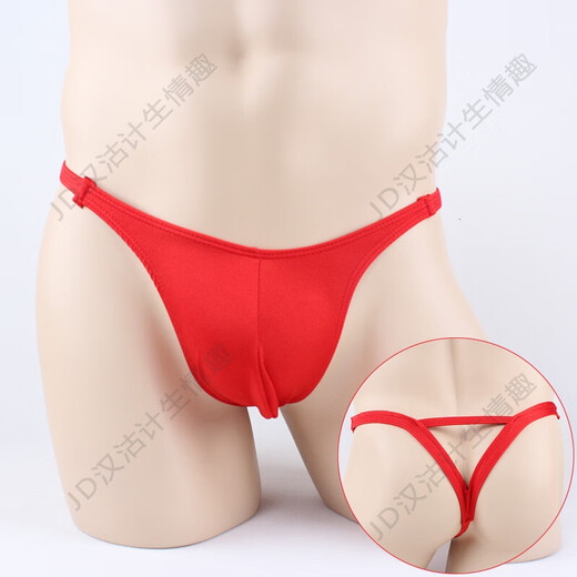 Ye Zimei sexy underwear men's transparent sexy underwear men's temptation thong triangle rear window low waist U protruding men's T-pants 403 one size red