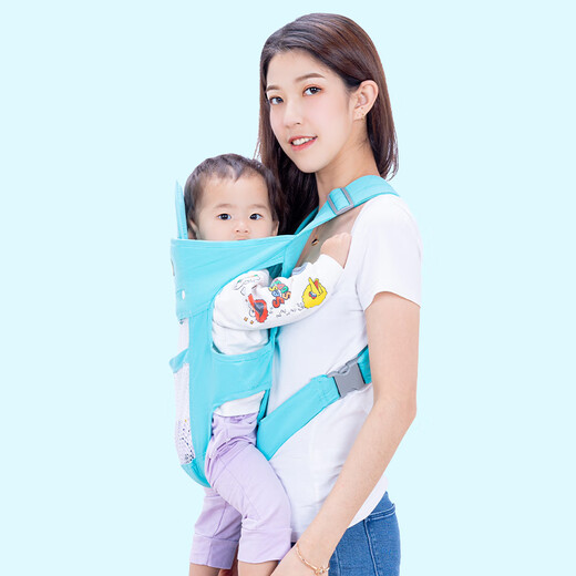 婴儿背带前后两用简易前抱式宝宝抱带轻便多功能抱托新生儿横抱式夏季透气网出行抱娃背娃轻便背孩子背袋背巾 天而03纯色#湖蓝网 均码