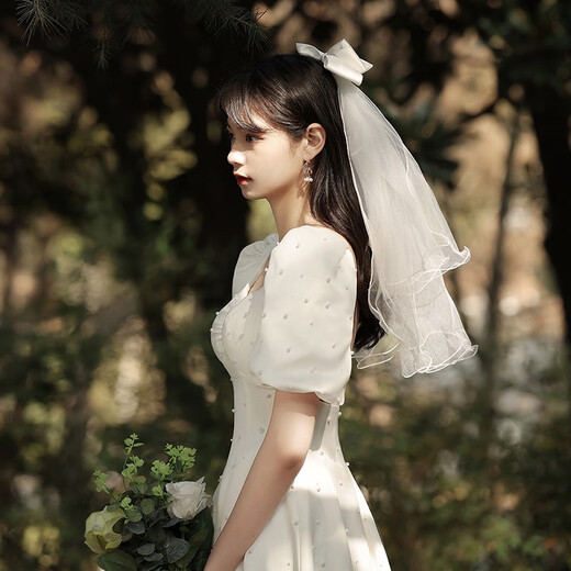 Ding Jing Proposal Bridal Veil Certification Wedding Dress Registration Wedding Props Ritual Sense Internet Celebrity Photography Photo Fantasy Super Fairyland Bow Travel Photography Wedding Veil Gift for Girlfriend Bow Veil F486 Hair Comb Style