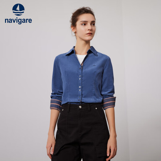 Navikel Italian dinghy women's cotton long-sleeved shirt corduroy slim shirt 2333003506 dark blue XL