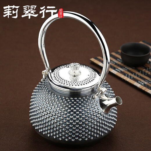 莉翠行银壶999纯银日式手工高档烧水壶茶壶实用煮水壶银茶具礼 霰打复古 约688克+【国检证书 礼盒】