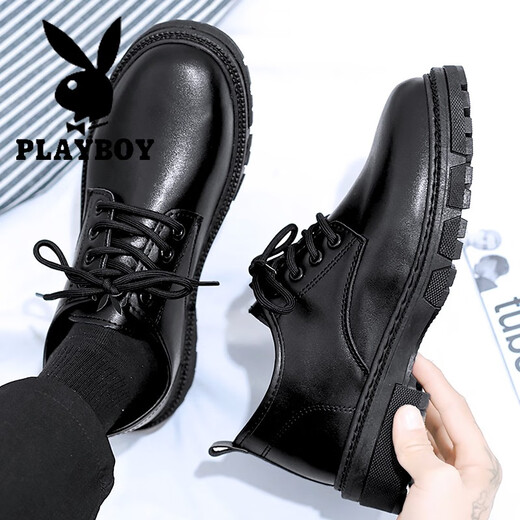 Playboy Leather Shoes Men's Shoes 2025 New Autumn and Winter Genuine Leather British Style Business Casual Leather Shoes Men's Formal Shoes Men's Black 42