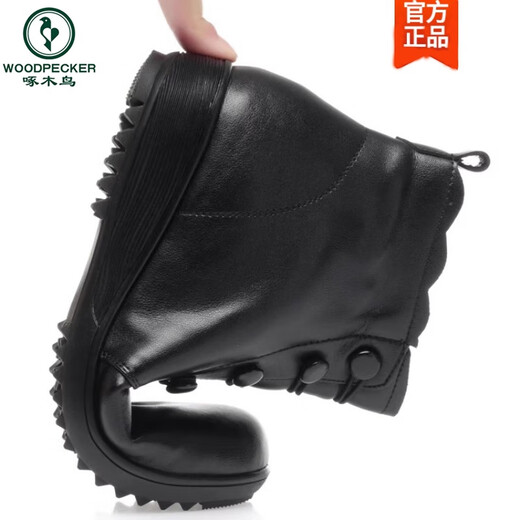 Woodpecker genuine leather thick-soled wedge mother cotton shoes for women 2025 winter new cold-proof and warm leather shoes wool short boots khaki plus velvet insurance rubber sole 36 standard size