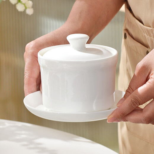 Porcelain Xiuyuan steamed egg bowl bone china with lid, creative small size, cute household soup, stewed bird's nest for one person, exquisite and beautiful stew pot, 4-inch stew pot (300ml)