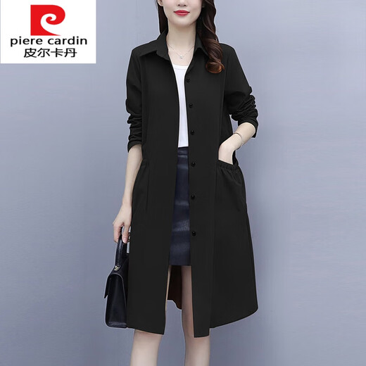 Pierre cardin knitted 2025 new Korean mid-length red windbreaker jacket for women loose small coat thin women black L