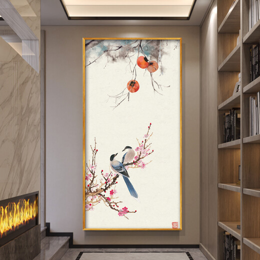 Grüne und schöne neue chinesische Eingangshalle Persimmons Alles ist gut für Dekoration Wohnzimmer Wandmalerei Korridor Hängende Malerei vertikale Version W687 50*100 cm Einzelrahmenpreis