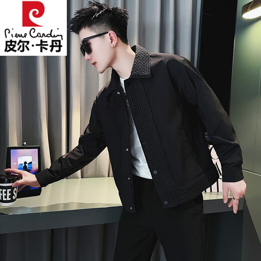 Pierre Cardin (pierre cardin) design stitching jacket men's spring and autumn handsome lapel jacket 2025 new men's autumn short top brown L recommended 115-130 Jin Jin equals 0.5 kg