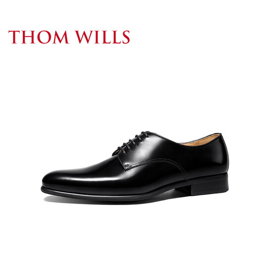 THOM WILLS皮鞋男休闲商务正装圆头德比鞋手工真皮英伦软底男鞋夏季 黑色D1591-1 39 /6.5码