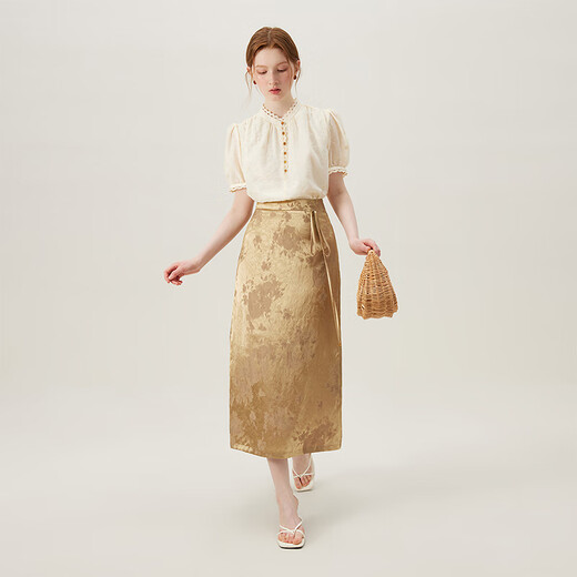 
Fan Silanen's new Chinese style design lace temperament gentle and chic loose shirt 2024 summer new style 12188 apricot color XL