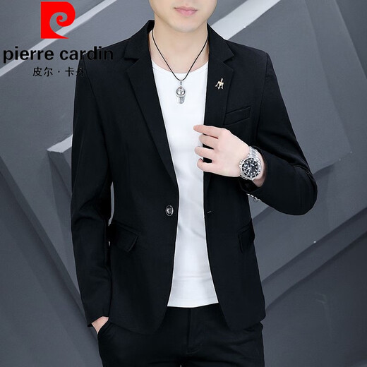 Pierre Cardin Herrenanzug koreanischer Stil Slim Fit Trendy Herren Single Deck Coat Herbst Neue, vielseitige, lässige und hübsche kleine Anzug 717 Schwarz (Einzelanzug) Ein Stück 2xl (140-152jin [Jin gleich 0,5 kg]))