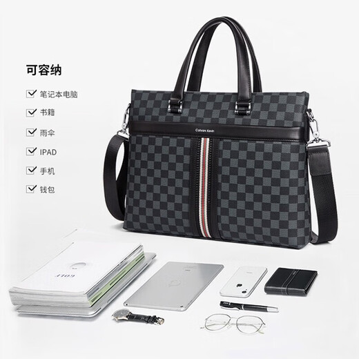 Cohnim kevin luxury men's briefcase laptop document shoulder cross-body bag as a Valentine's Day birthday gift for boyfriend C01834 plaid black shipped from the nearest warehouse large bag 14 inches