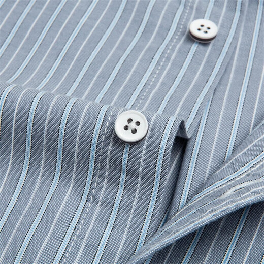Dances with Wolves, comfortable pure cotton, autumn and winter fashionable striped versatile casual men's long-sleeved shirt 009 blue gray 170