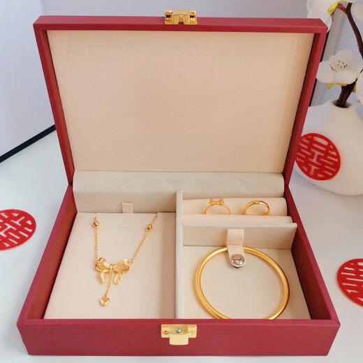 Wedding fake three-gold jewelry set, engagement simulation hardware set, fugitive princess stage props, fugitive princess hardware set + single-layer box