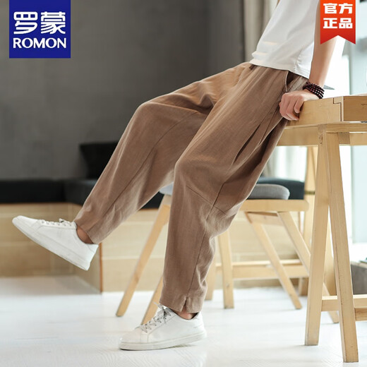 Romon chinesischer Stil dünne Leinenhosen der Herren Hose Lose Harem Hosen Herren Baumwollwäsche Casual Hosen Herren-Weitbein-Hose schwarz (K36) XL (Referenzgewicht 140-155 Jin [Jin gleich 0,5 kg])