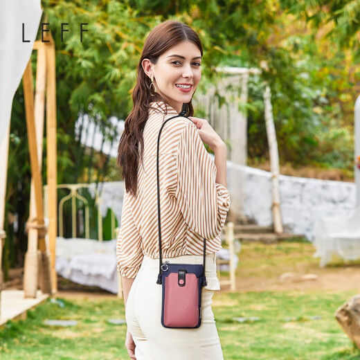 Leif Fashion Women's Bag Mini Vertical Mobile Phone Bag Crossbody Bag Contrast Color Nylon Fabric Trendy Shoulder Bag Dark Blue Pink