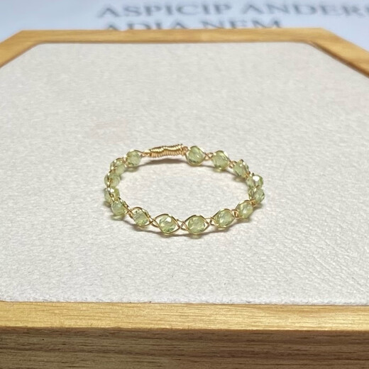 Moyun natural crystal peridot white moonlight olive green woven ring forest style small fresh retro pure beauty thin circle stacked peridot finger circumference 50mm
