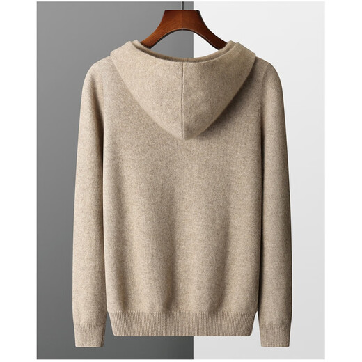 KAISENSHI Ordos City 2024 new pure cashmere men's hoodie sweater long-sleeved casual knitted sweatshirt thickened model produced in Ordos City - light gray without pockets XD M