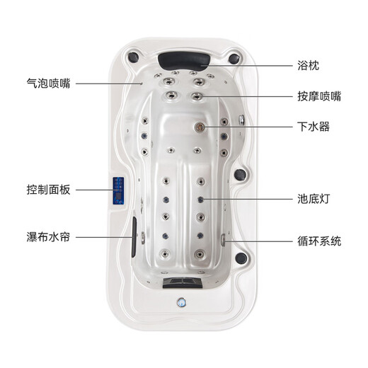尚雷仕（SUNRANS） 小户型浴缸 成人户外欧式庭院冲浪按摩浴缸SPA独立式浴池亚克力 SR841 2.05m