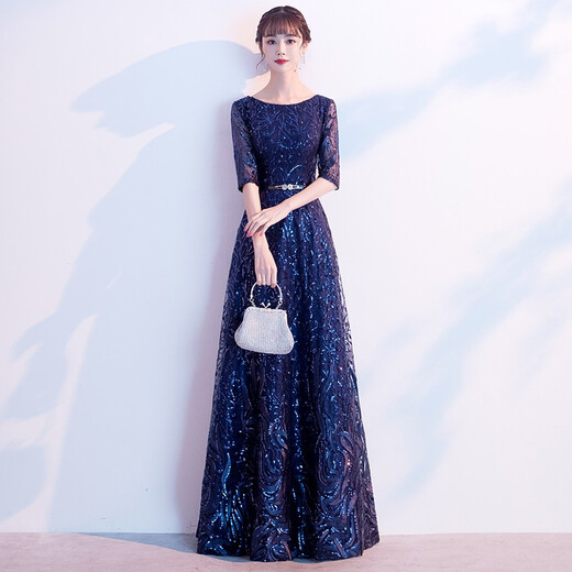 
Seidler's temperament evening dress for women 2025 new high-end banquet long-term annual meeting host music art exam party dress Navy blue M