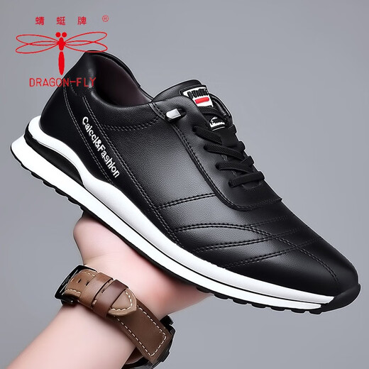 Dragonfly Brand Herrenschuhe Casual White Schuhe Sommer Neu atmungsaktives Männer Forrest Gump Schuhe echte Ledersportschuhe Vielseitige Männerschuhe 902 Schwarz 41