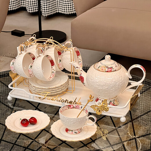 QIPAI high-end tea set set for moving into a new home, wedding gift, complete tea set for home hospitality, ceramic teapot, teacup, high-end tea set, 15-piece set, 847 gift box