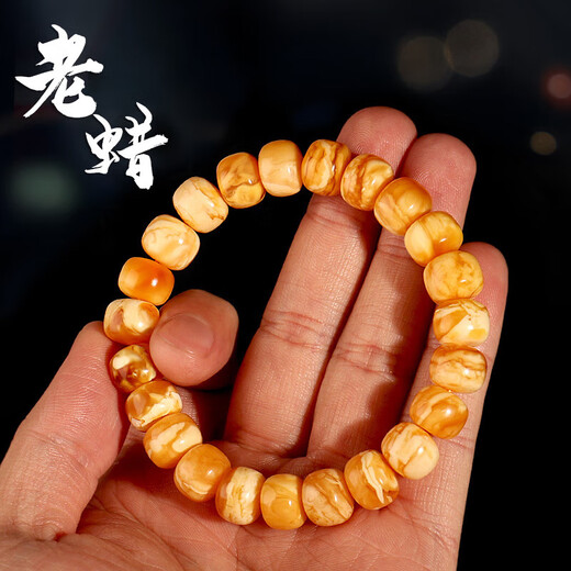 Chixing fidelity original ore Russian material old beeswax white flower tiger skin pattern old type barrel beads men and women bracelets Buddha beads bracelet single circle 10 12mm old type