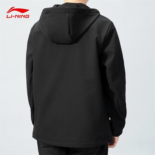 Li Ning Velvet Charge Jacket Men's Spring and Autumn Windproof, Warm and Water-Repellent Cardigan Hooded Work Jacket Windbreaker Sportswear Black - Casual Soft Shell Velvet Lined L