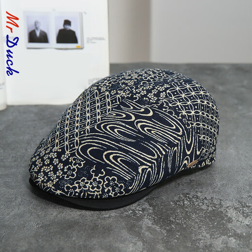 Mr Duck High-End-Baseball-Mütze, modische altmodische Leinen Duckbill Cap, handgefertigter altmodischer Hut, Nationalstil-Hut, gefärbte Blue Presbyterian XL (61-62 cm)