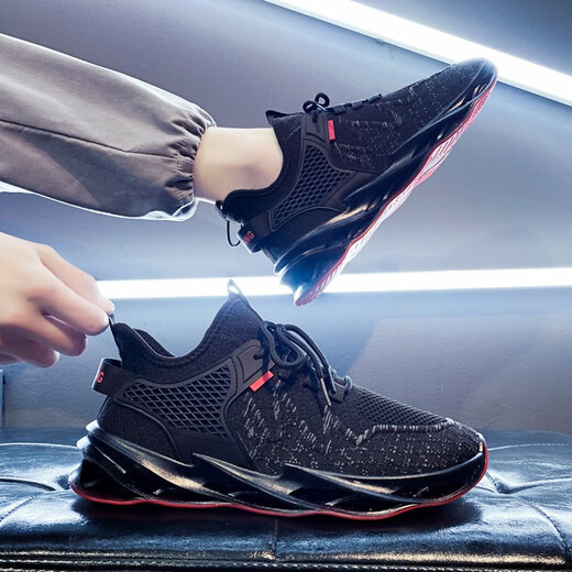 GUQIAN summer breathable men's shoes 2025 new shoes men's mesh shoes sports running casual and versatile black trendy shoes black and blue 42 (260mm)