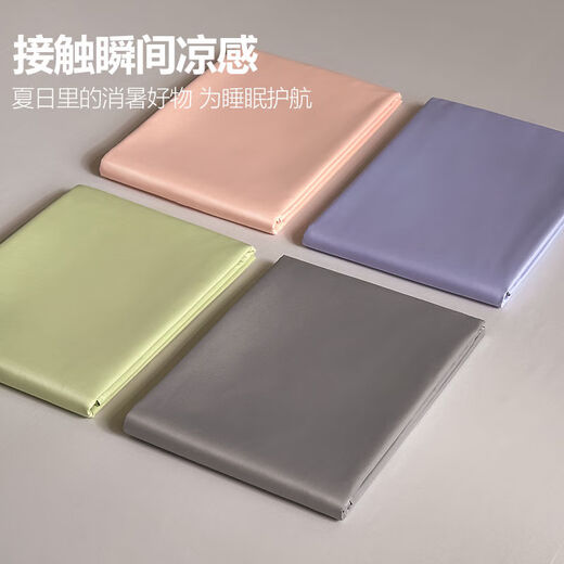 舒炫夏季单件纯色单双人1.5m冰丝丝滑裸睡被单学生宿舍 洛可可-宾利蓝+灰【床单为灰】 230x250cm单件床单+枕套2只