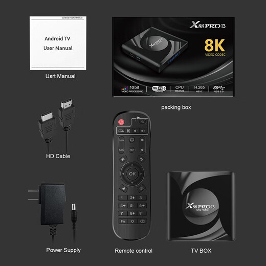 AIRWORLD foreign trade TV box X88 PRO 13 native Android 13 HD 8k network player WIFI6 Bluetooth 5 2GB 16GB overseas version