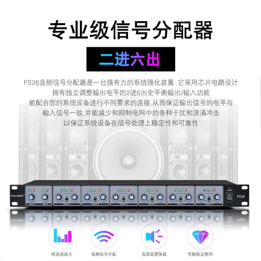 KAXISAIER 音频信号分配器舞台会议功放线阵音频演出话筒分线器 FS26