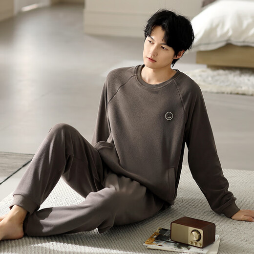 从心 睡衣男冬季加厚加绒珊瑚绒家居服男士睡衣秋冬天保暖套装 F 9871 L (身高165-175体重120-140斤)