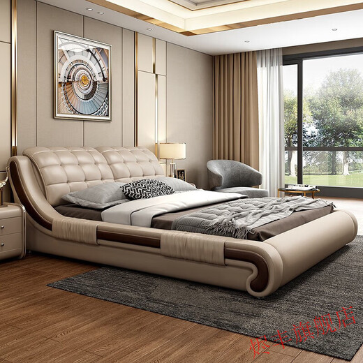 Leather bed double bed 1518 meters modern simple wedding bed leather art bed master bedroom furniture 1500*1900 storage version bed nightstand*15885D latex mattress