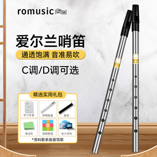 romusic哨笛爱尔兰C调六孔竖笛口笛成人学生初学专业演奏乐器银色