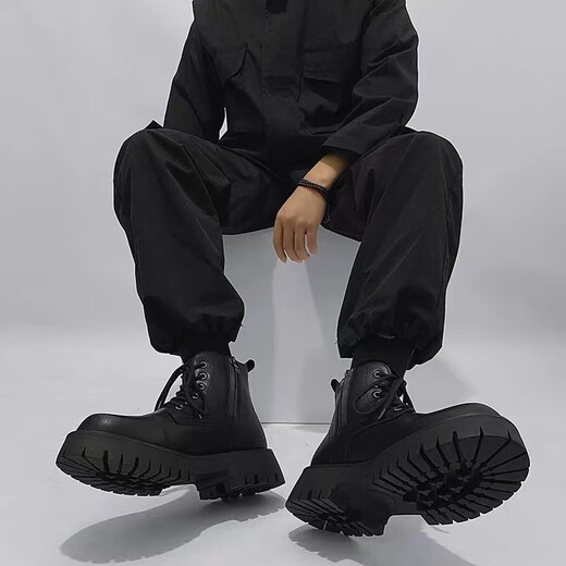 Yushang Zhenpin Martin Boots men's spring high-top British style casual leather shoes work shoes retro thick-soled short boots outdoor work boots black-41