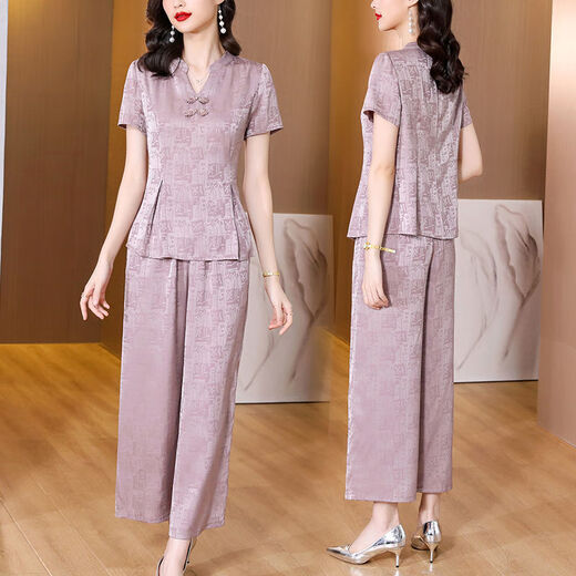 Fhhuabd Small Jacquard Set para mujeres Jacquard Fashion Mother-Egly Gran Tamaño Mother Mother Tisting Slimming Commuting Simple Dos piezas Set N679 Dark Green Set XL 90-105
