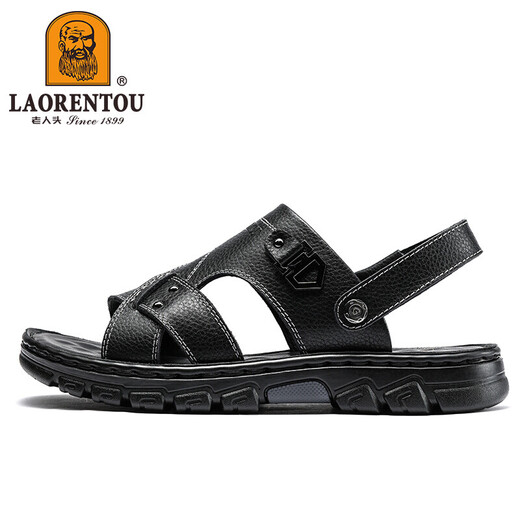 Chaussures de plage de la tête de la tête de vieil (Laorentou) Chaussures de pantoufles de couches de vache de vache de vache et de deux sandales extérieures LT12033 Brown 38