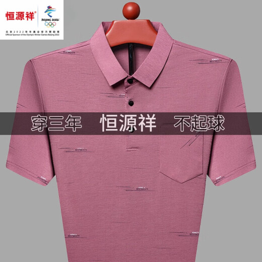 恒源祥夏季冰丝短袖t恤中年男士高端翻领polo.衫薄款含桑蚕丝爸爸装T -719蓝灰 190/4XL建议180-205斤