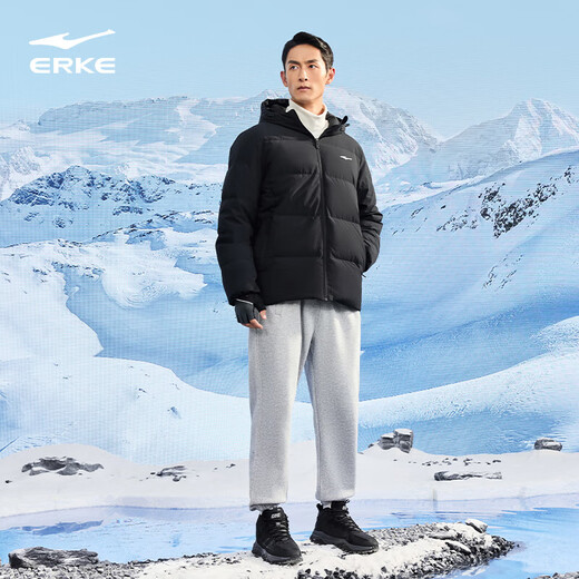 Hongxing Erke Down Jacket Men's Winter Thickened Warm Water-Repellent Technology Hooded Jacket Commuting Fashion Puff Bread Jacket Top