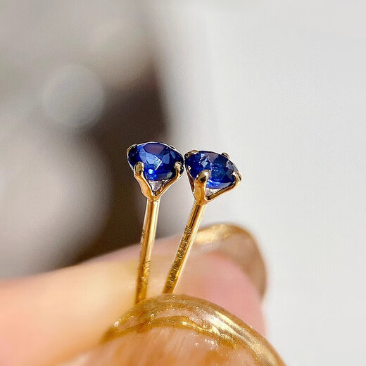 Fat Donglai's same style sapphire earrings 18k gold K gold ear piercing artifact gold is not used for sleeping 18K gold sky | natural sapphire earrings a pair