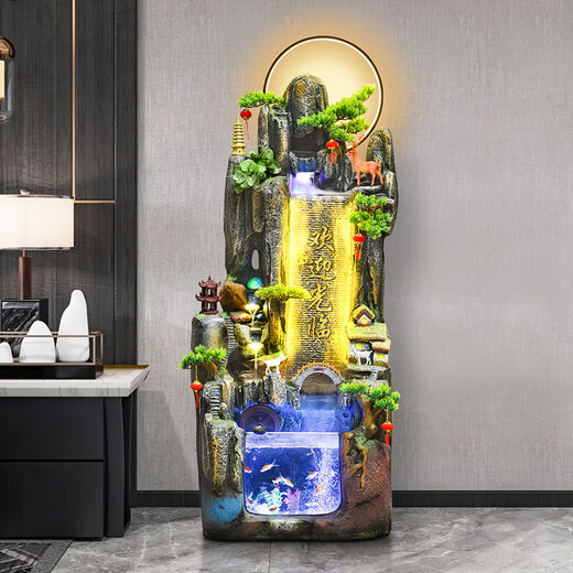 Yinqiang large rockery flowing water fountain ornaments floor-standing living room office feng shui wheel alpine circulation waterscape decoration 9923 small [height 108cm]