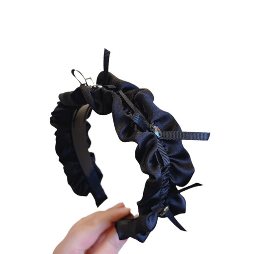 Mr. Ouyang 2024 early spring new product retro acetate satin high-quality Hepburn style exquisite bow hairpin headband for women F826-black Hepburn style hairpin