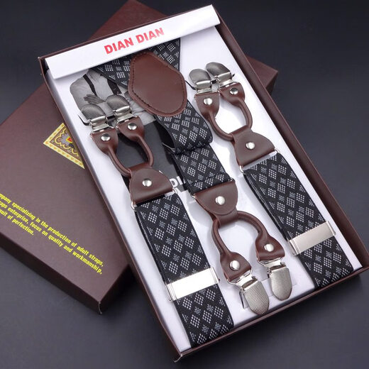 Mingjins neues Produkt Herren breiter Riemen Männer Hosentender High-End-High-End-Sechs-Klip-Männer-Fett-Männer-ältere Hose verlängerte Elastizgurt Clip Black Leder
