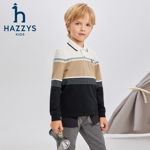 HAZZYS brand children's clothing boys' POLO shirt autumn new soft elastic lapel simple casual long-sleeved POLO shirt navy 145